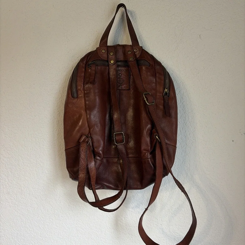 Vintage Brown Patina Woven Leather Backpack Rucksack Harbor 2nd Zips Shut